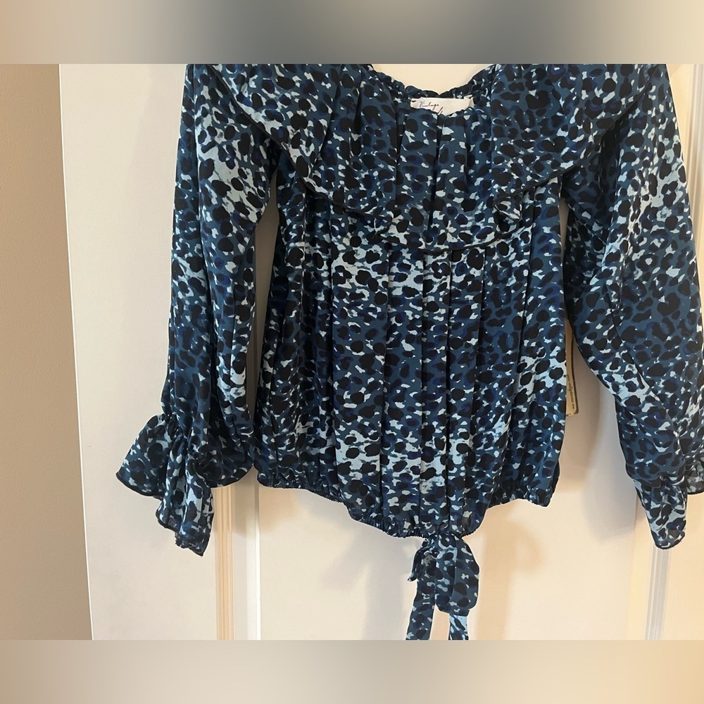 Vintage Havana Blue Patterned Women's Long Sleeve Flowy Blouse Size Medium - Picture 9 of 16